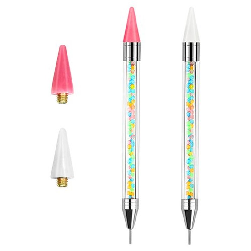 Jutqut 2PCS Rhinestone Picker Dotting Pen, Dual-ended Rhinestone Gems Crystals Studs Picker Wax Pencil Pen Crystal Beads Handle Manicure Nail Art DIY Decoration Tool