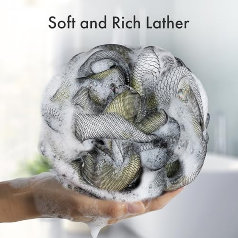 AmazerBath Charcoal Loofah Sponge, Shower Loofah 60g/PCS - Body Scrubber Loofa Set of 4 - Charcoal Blue, Gray, Pink & Army Green, Bath Sponge for Men and Women
