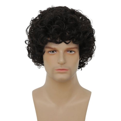 Salaibs Mens Black Short Curly Wig California Synthetic Heat Resistant Wigs for Cosplay Costume Daily Use