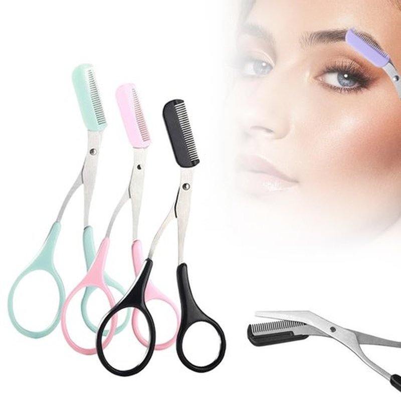 Upgraded Eyebrow Trimmer Scissor, 2024 New 2 in 1 Eyebrow Scissors with Comb, Curved Eye Brow Razor, Non-Slip Stainless Steel Facial Hair Removal Trimmer, Beauty Accessories Gift for Men Women