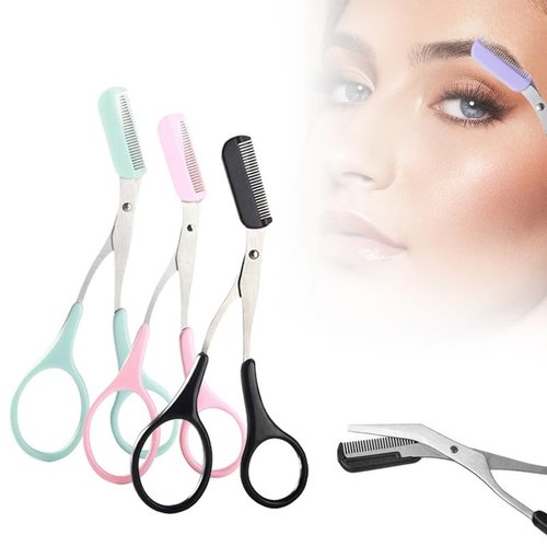 Upgraded Eyebrow Trimmer Scissor, 2024 New 2 in 1 Eyebrow Scissors with Comb, Curved Eye Brow Razor, Non-Slip Stainless Steel Facial Hair Removal Trimmer, Beauty Accessories Gift for Men Women