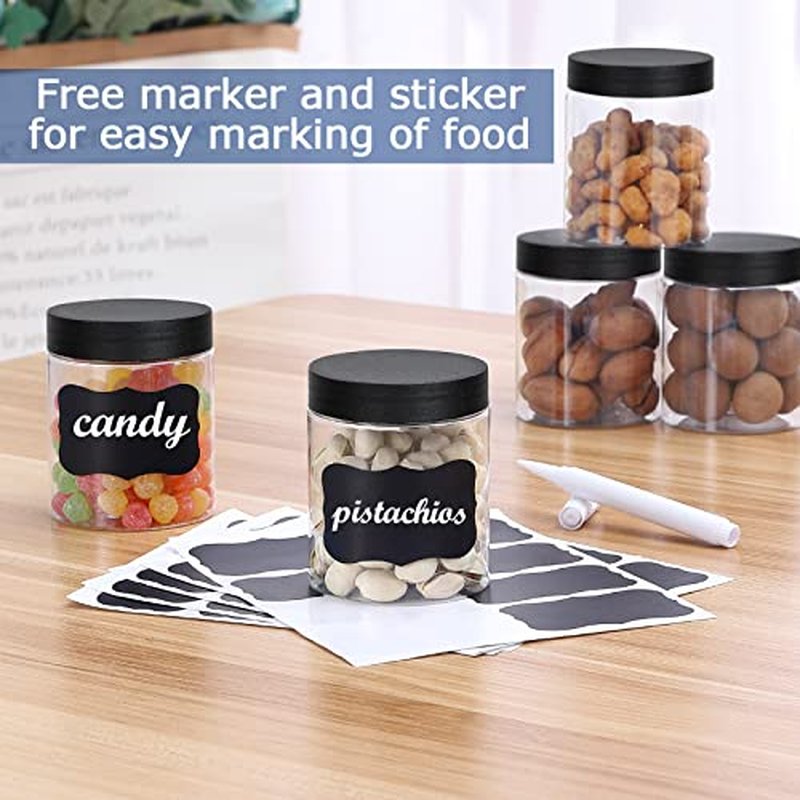 48PCS 8OZ Plastic Jars with Screw On Lids, Pen and Labels Refillable Empty Round Slime Cosmetics Containers for Storing Dry Food, Makeup, Slime, Honey Jam, Cream, Butter, Lotion