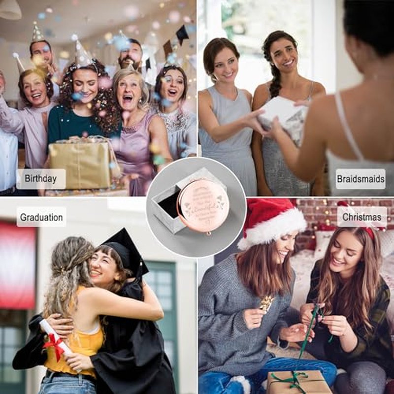 boutikpro Birthday Gift for Women Mom Sister Daughter Compact Mirror, Gorgeous Rose Gold Compact Mirror Unique Birthday Gift for Wife Sisters BFF
