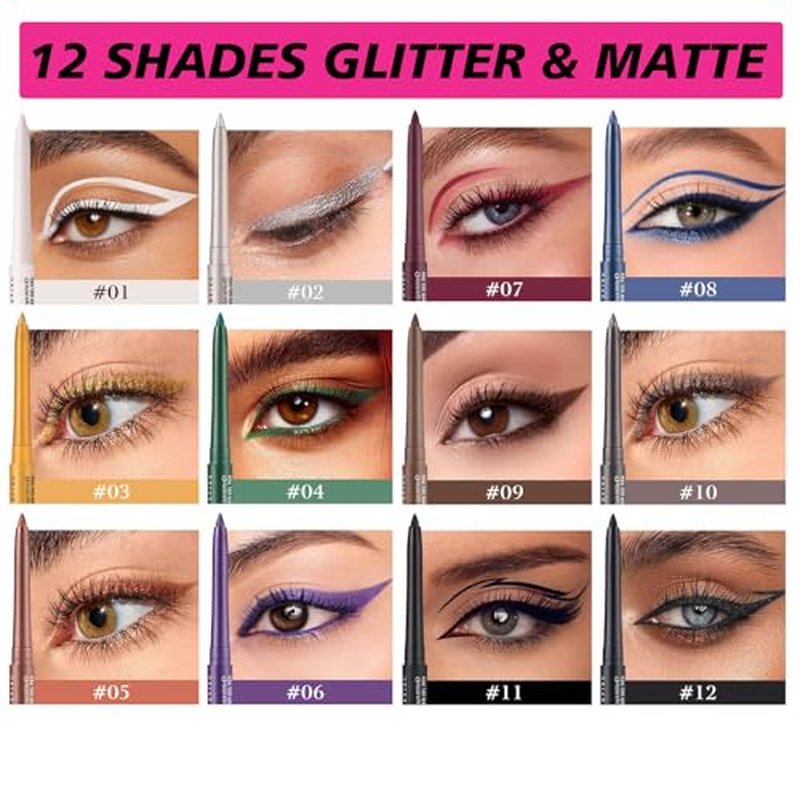 Mefyhtune White Pencil Eyeliner Waterproof Retractable Cream White Gel Eyeliner Smudge-proof Hypoallergenic (01#)