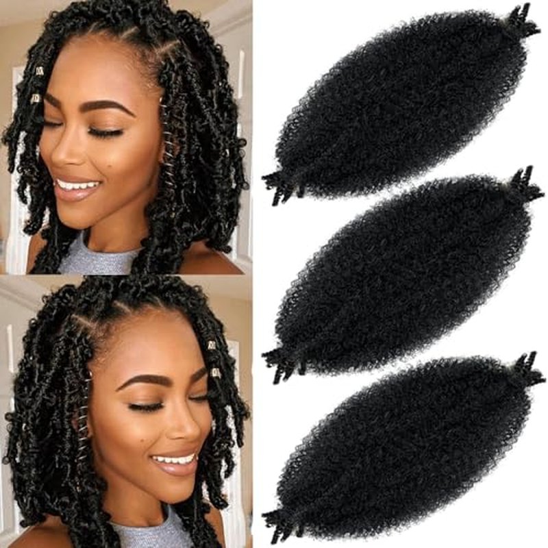 Kinky Twist Hair Marley Twist Hair Marley Twist Braiding Hair Springy Twist Hair Afro Twist Hair 14 Inch 3 Packs Pre Separated Pre Fluffed Twist Hair Marley Crochet Hair Extensions (1B,3Packs)