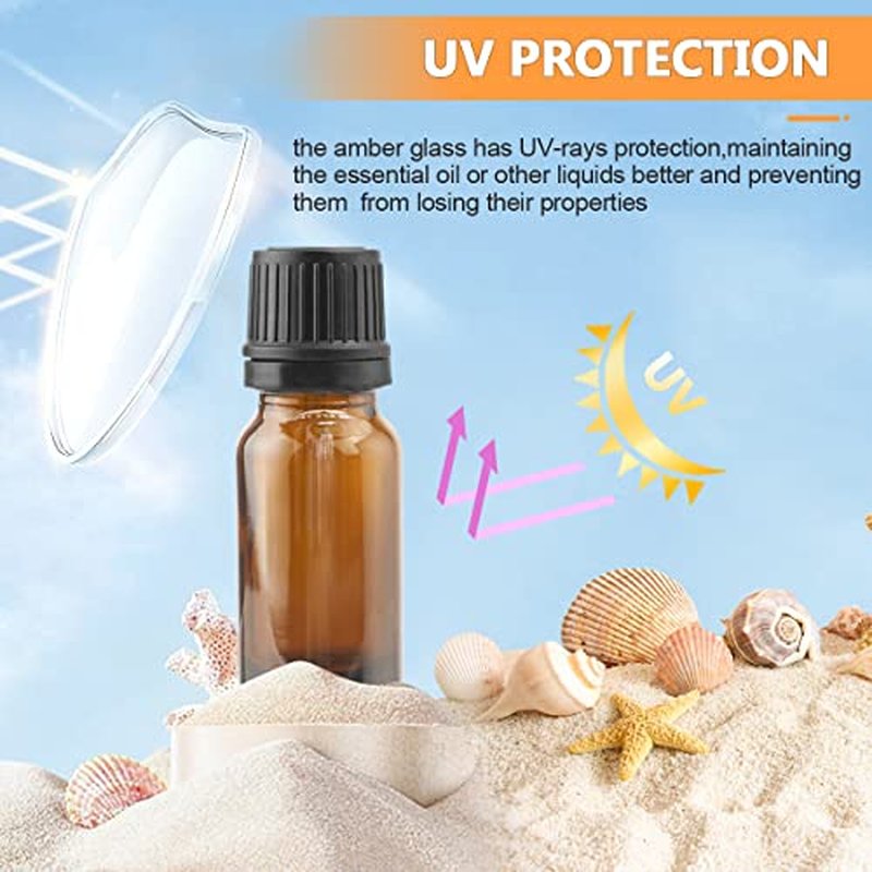 BOSMIOW 10 ml(1/3 oz) Sample Glass Bottles For Essential Oils 20 Pcs Empty Glass Dropper Vials With Orifice Reducers For DIY Perfume Aromatherapy Fragrance Cosmetic Oils (amber)