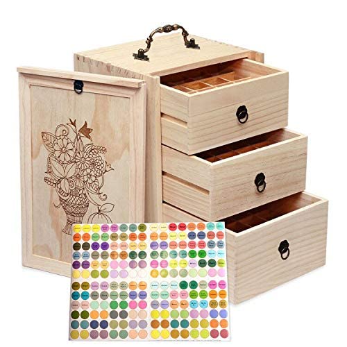TORIBIO Essential Oil Storage Holder Organizer for 40 Bottles, Wooden Essential Oils Box Holds 5 10 15 20 30 ml for Young Living & Doterra Bottles