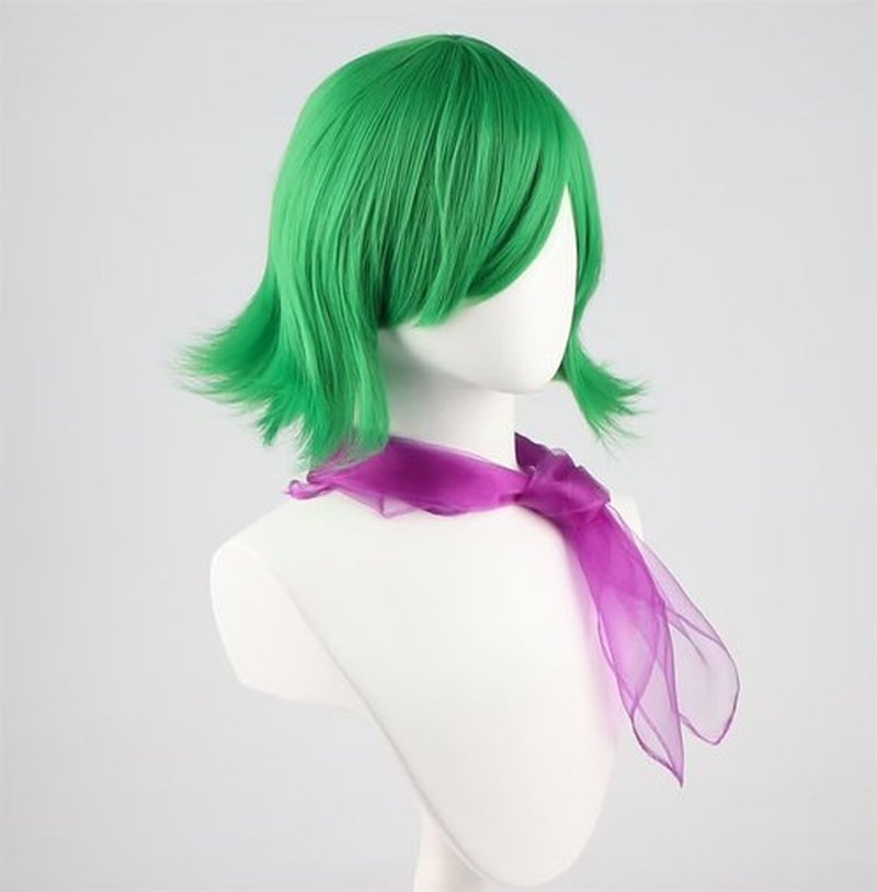 NiceLisa Green Short Disgust Wig Halloween Movie Role Play Cosplay Wig with Purple Scarf