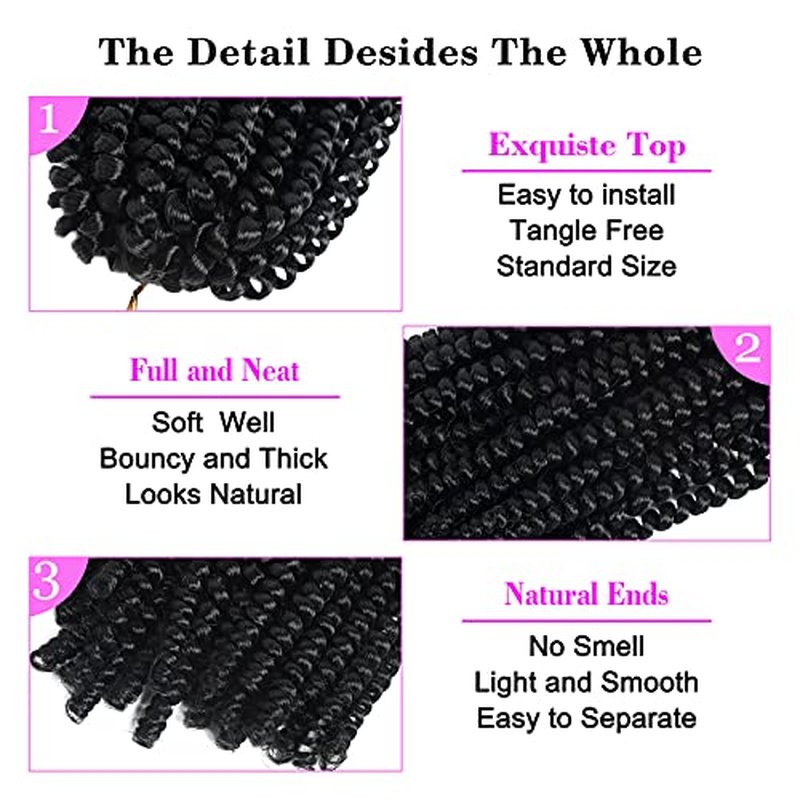 8 Inch Spring Twist Hair 6 Packs Spring Twists Butterfly Crochet Hair Fluffy Spring Twist Crochet Hair Bomb Twist Hair Spring Twist Brinding Hair for Black Women 15 Strands 55g/Pack(8 inch, 1B)