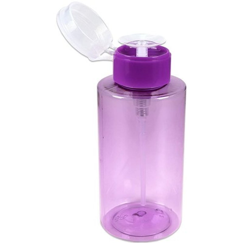 10oz Push Down Pump Dispenser Flip Top Cap Refillable Empty Bottle - Color: Purple - Lockable Travel Cosmetic Packaging Empty Bottle for Nail Polish Manicure