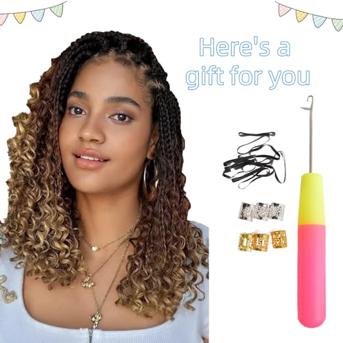 SHDanrtsey 15 Inch Goddess Bohemian Box Braids Crochet Hair 128 Strands Curly Ends 8 Packs Synthetic Braiding Hair Extensions for Black Women（1B）