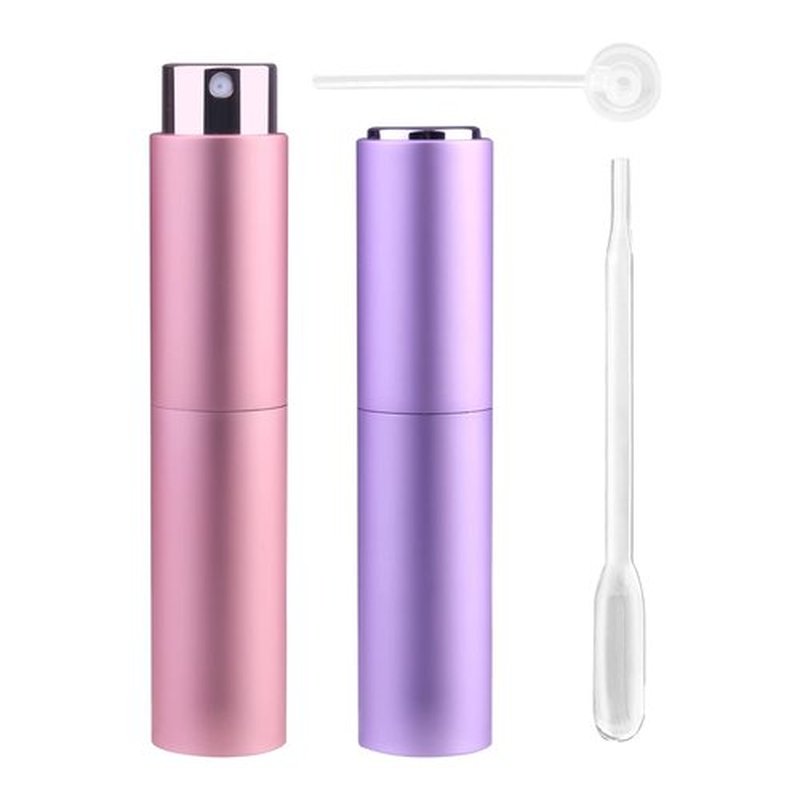 Zingso Refillable Travel Perfume Atomizer Bottles, 2 Pcs 10ml Mini Portable Spray Bottles Refillable Perfume Aftershave Atomizer Empty Travel Bottles with Funnel… (10ml (Pink+Light Purple))