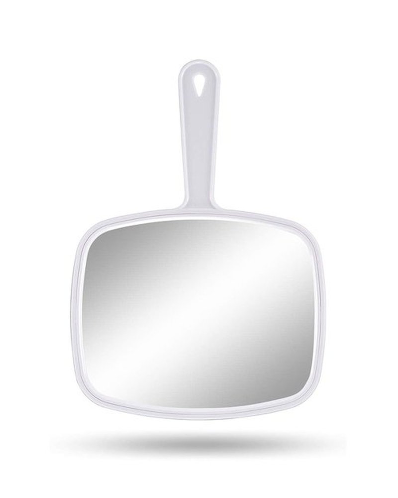 PROTECLE Hand Mirror, Handheld Makeup Mirror with Handle for Barber Hairdressing (Square White 10.3"x7.4")