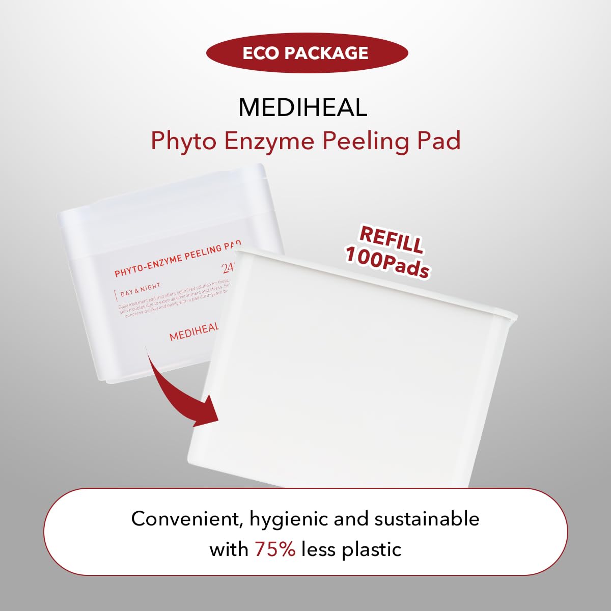 (Only Refill) Mediheal Collagen Ampoule Pad (100 Pads) - Cotton Facial Toner Pads for Skin Firming & Restore Elasticity - Vegan Eco Silk Pad