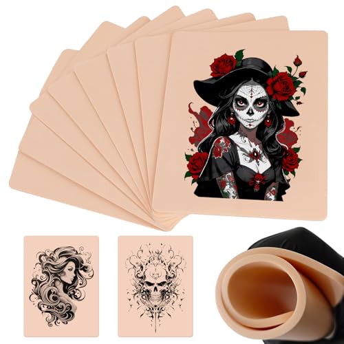 Tattoo Skin 3MM- SOTICA 8pcs Fake Skin 3mm Tattoo Practice Skins 6×8" Fake Tattoo Skin Silicone Practice Skin for Tattoo Fake Skin for Tattoo Piel Sintética Para Tatuar for Tattoo Supplies