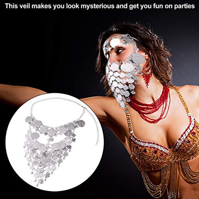 Beaupretty Women Masquerade Masks Face Chain Metal Jewelry Belly Dance Face Coin Veil Halloween Dance Play Accessories Golden