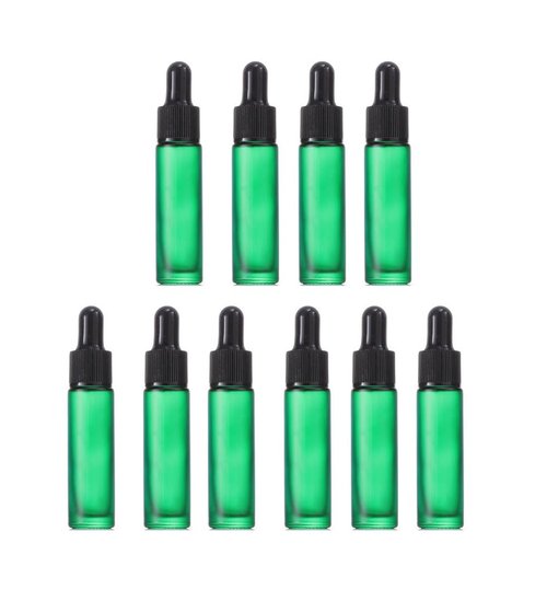 YORROR 10 Pcs 10ml Green Frosted Thick Glass Essential Oil Dropper Bottle,Empty Refillable Dropper Bottle With Glass Eye Dropper for Massage Oils,Aromatherapy,Perfume,Cosmetic Liquid