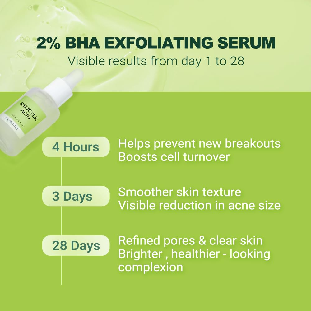 pure.tiful 2% Salicylic Acid (BHA) Serum for Acne & Blackheads - Unclogs Pores, Oil Control, Sensitive-Skin Safe, Fragrance-Free,1 fl.oz