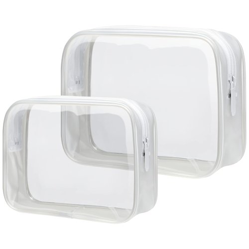 PACKISM Clear Makeup Bags - 2 Pack Quart Size Travel Bag TSA Approved Clear Travel Bags for Toiletries, Clear Cosmetic Bags Carry on Clear Toiletry Bag TSA Approved Toiletry Bags, White