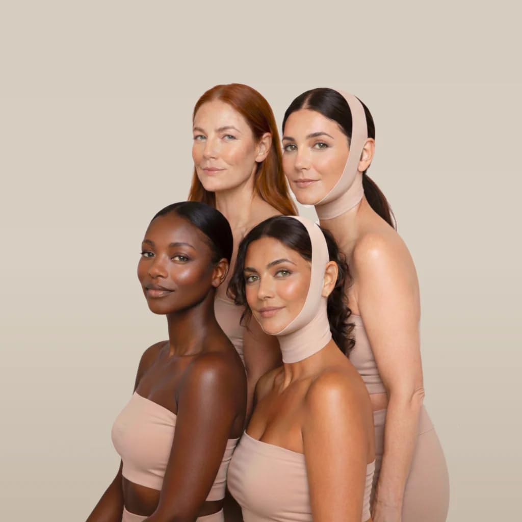 SKULT Collagen Face Sculpt Wrap for Chin & Jawline 2 PCS, Reusable Chin Strap for Sleeping, Adjustable Jawline Shaper Mask, Breathable Skin-Friendly Face Wrap (Beige)