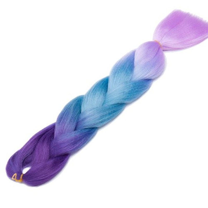 24" Ombre Jumbo Braiding Hair 3 Tone Colored Jumbo Braids Crochet Hair Extensions Box Twist Braid Crochet Hair Ombre Long Jumbo Braids High Temperature (3 Bundles,purple to lake blue to purple）