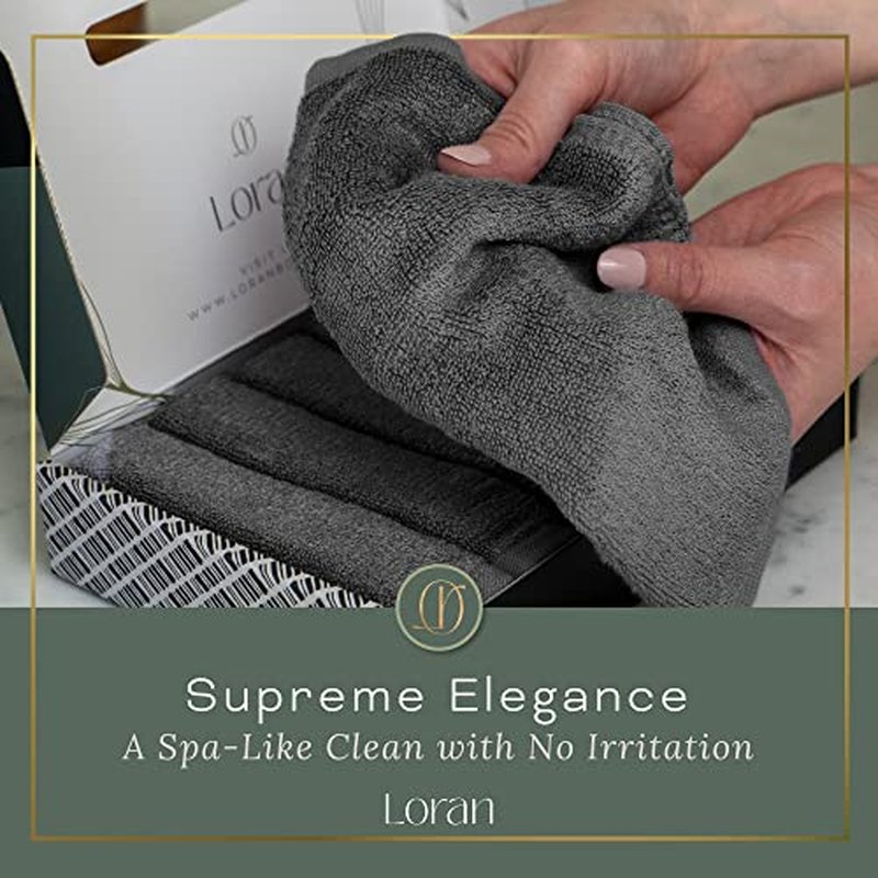 Charcoal Grey Washcloths Set of 6 Soft Facial Cloths 10” x 10” 100% Viscose Derived from Bamboo Spa-Like Feel Silky Face Cloth for Skin Cleansing