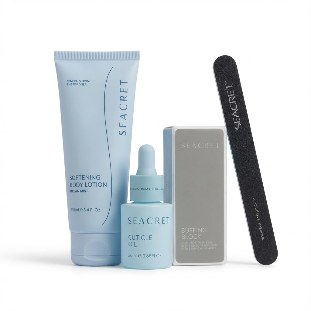 SEACRET Nail Care Collection – Dead Sea Mineral Manicure Kit with Nail File, 3-Way Buffer, Cuticle Oil, Body Lotion for DIY Home Manicure & Pedicure, Buffer Nail File, Nail Buffer, Nail Care Kit