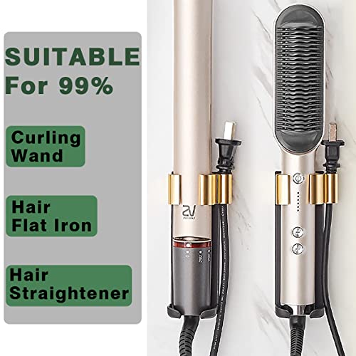 Wall Mount Holder for Hair Styling Tools - Aluminum Alloy Storage Rack for Curling Irons, Straighteners & Multi-Styler Attachments - No Drill Adhesive or Screw Mount (Black&Golden)