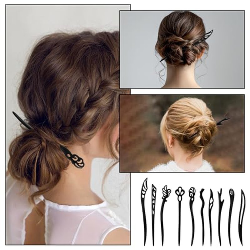 JIYIN 10 Pcs Wooden Hair Sticks, Chinese Traditional Hair Stick Japanese Hair Chopsticks, Wooden Chinese Chopstick Hair Pins for Women Long Hair Chignon Maker Handmade Hair Accessories(Style1)