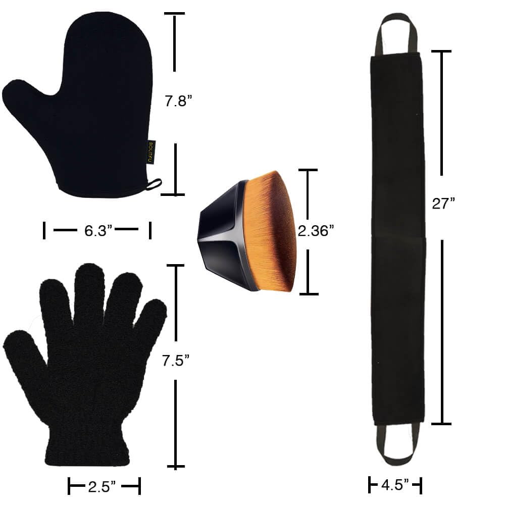 4Pack Self Tanning Mitt Set, 1 Self Tan Mitt, 1 Self Tanner Lotion Back Applicator, 1 Self Face Tanning Brush, 1 Exfoliating Glove, Self Tan Kit (4pack tanning applicator)