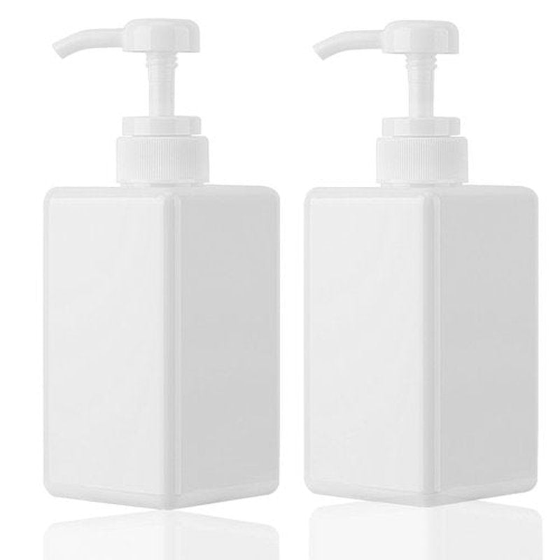 450ml (15.2oz) Pump Bottle Dispenser Jansburg 2Pack Refillable Square Plastic Lotion Dispenser Empty Lotion Pump Bottle for Essential Oil Soap Lotion Shampoo, Bathroom/Kitchen/Travel White