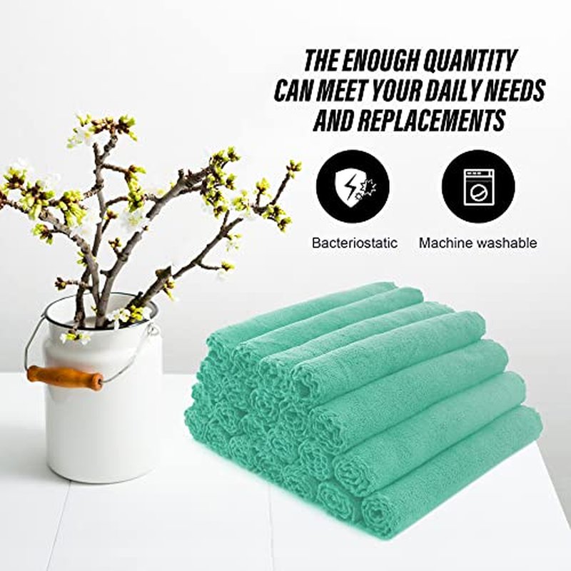 MOONQUEEN Ultra Soft Premium Washcloths Set - 12 x 12 inches - 24 Pack - Quick Drying - Highly Absorbent Coral Velvet Bathroom Wash Clothes - Use as Bath, Spa, Facial, Fingertip Towel (Aqua Green)