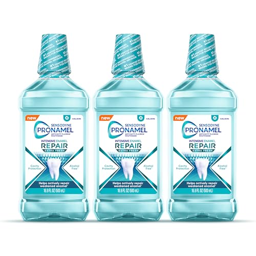 Sensodyne Pronamel Intensive Enamel Repair Alcohol-Free Mouthwash to Help Actively Repair Enamel and Protect Against Cavities, Extra Fresh, 3 x 16.9 fl oz