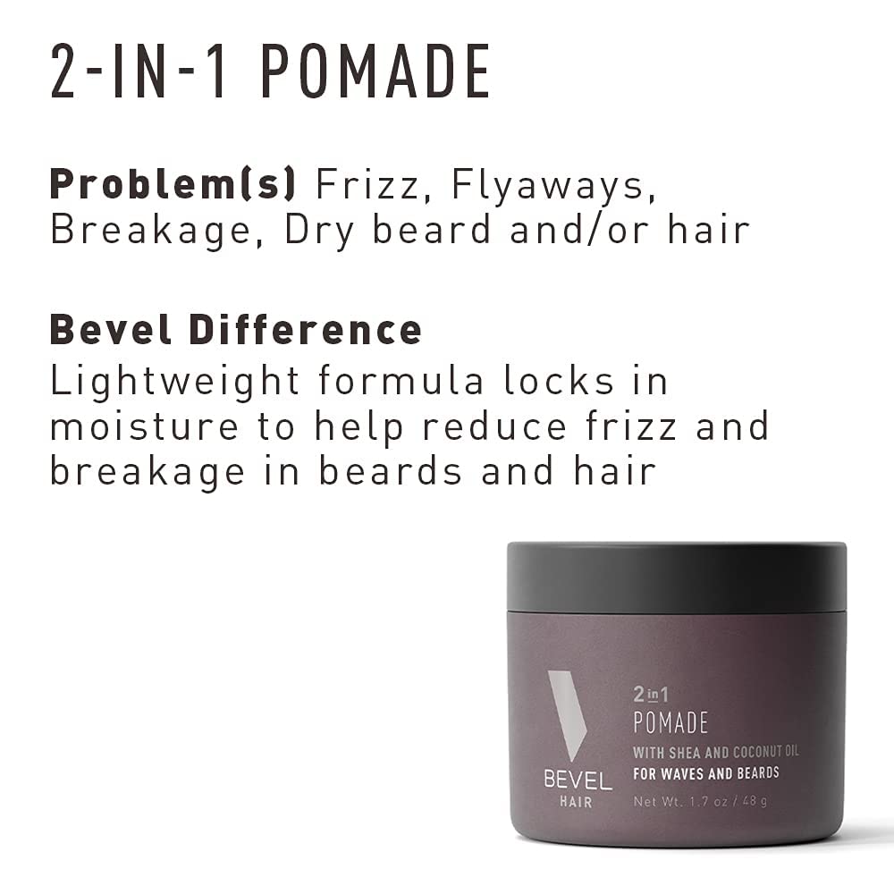 Beard Balm & Hair Pomade by Bevel with Coconut Oil and Shea Butter, Beard Care for Men, 1.7 oz (Packaging May Vary)