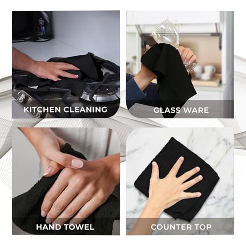 Avalon Towels Cotton Washcloths – (Pack of 24) Size 12x12 Inches, 100% Ring Spun Cotton, Soft & Absorbent Face Towels, Gym Towels, Hotel and Spa Quality, Reusable Fingertip Towels (Black)