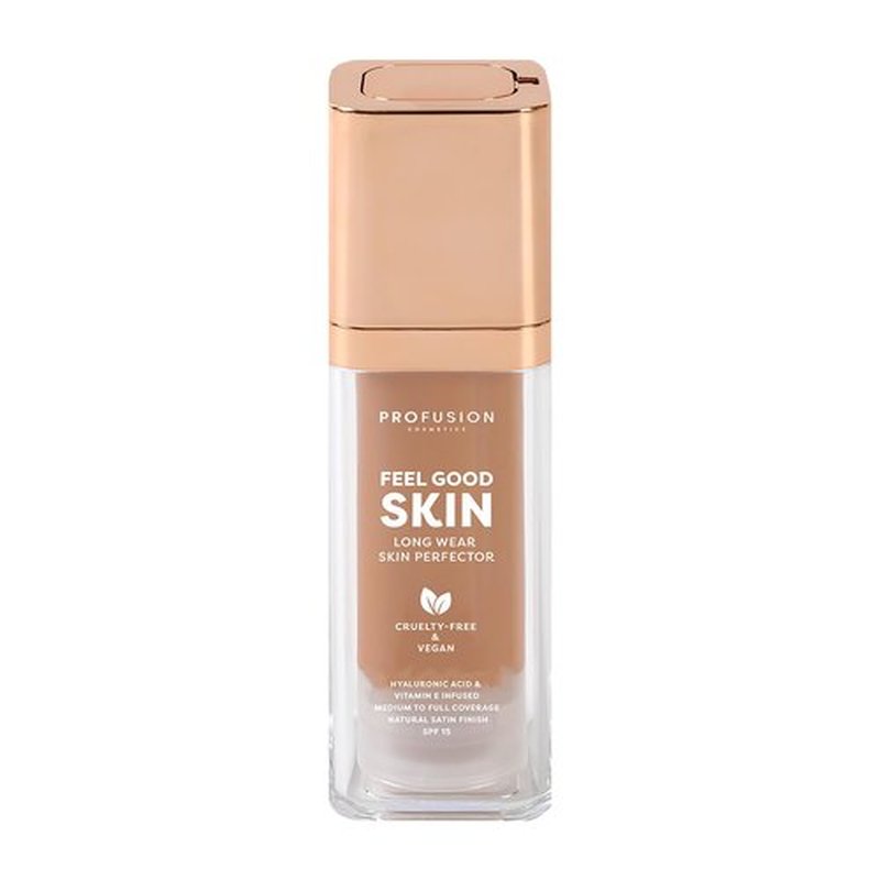 Profusion Cosmetics Feel Good Skin Perfector, Foundation Makeup for Radiant, Satin Finish, Available in 12 Curated Shades (Tan 410, 1)