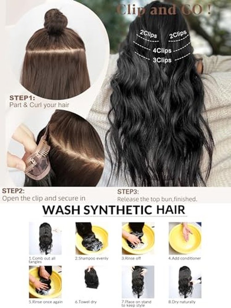 HANYUDIE Clip in Hair Extensions 20 Inch Brown Clip in Hair Extensions for Women 4 PCS Classic Synthetic Long Wavy Hair Extensions Clip ins 11 Clips 210g (Chocolcate Brown mix Honey Blonde)