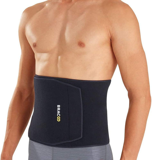 Bracoo Waist Trimmer Wrap,Sweat Sauna Slim Belly Belt for Men & Women-Abdominal Waist Trainer,Increased Core Stability, SE22 Black