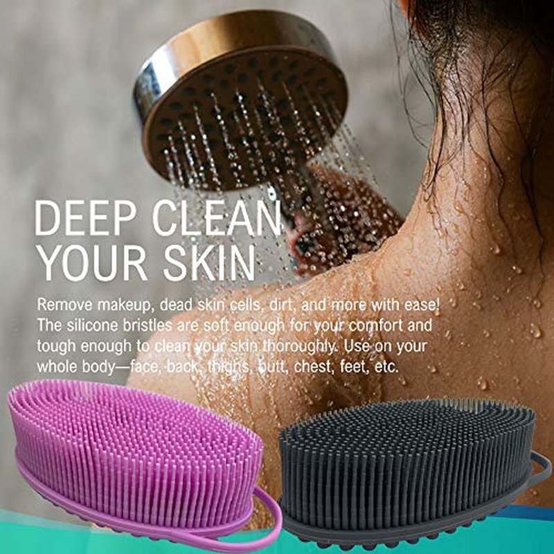 Avilana Silicone Exfoliating Body Scrubber – Dual-Sided Silicone Loofah for Shower, Body Scrubber for Men & Women, Gentle Loofa Alternative, Easy-to-Clean Silicone Body Scrubber(Pink with Silver)