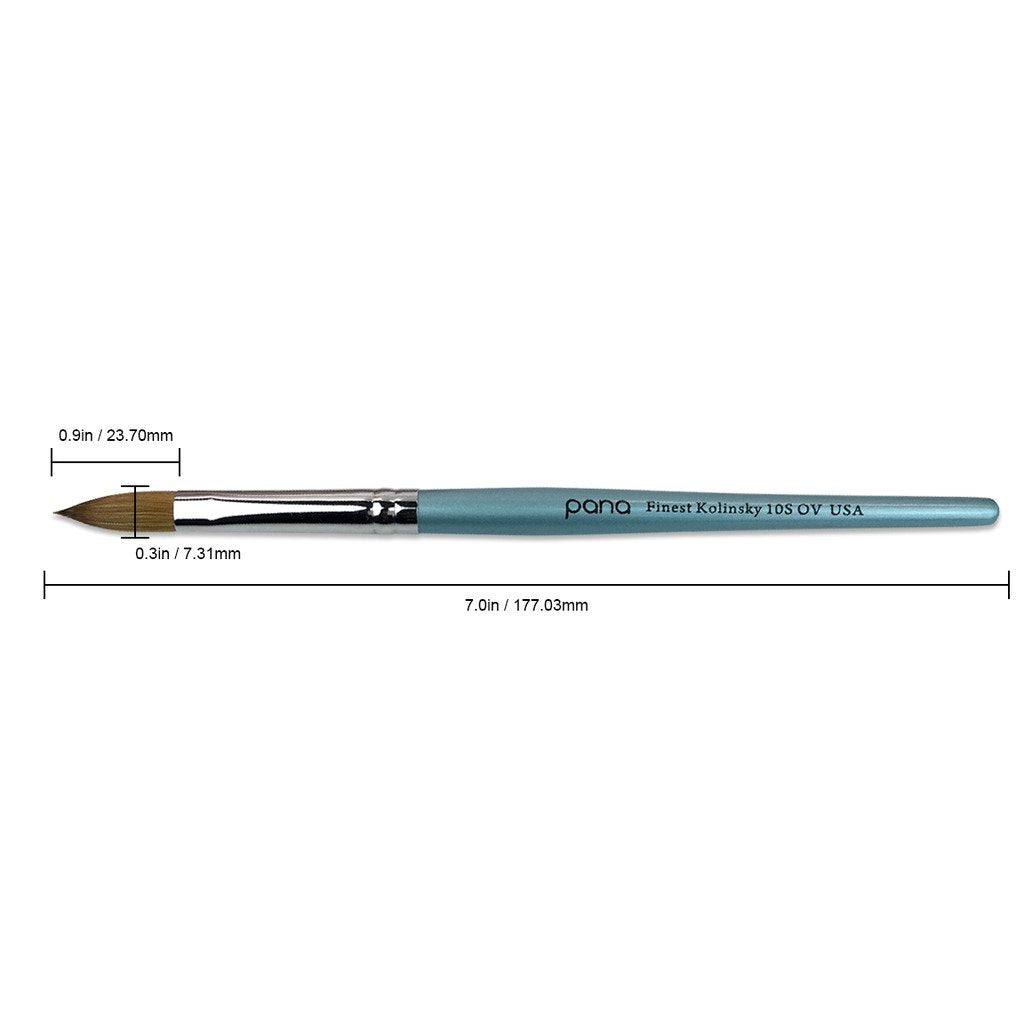 Size 10 PANA Pure Kolinsky Acrylic Nail Brush - Oval Crimped Clear Handle