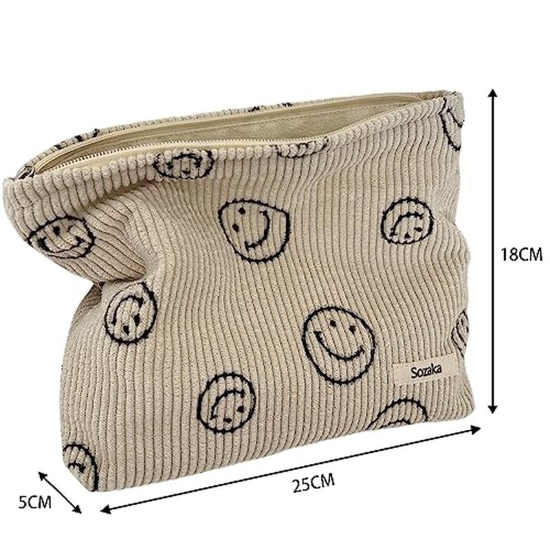 Cosmetic Bags for Women - Corduroy Cosmetic Bag Aesthetic Women Handbags Purses Smile Dots Makeup Organizer Storage Makeup Bag Girls Case Bags (Pure Gray)