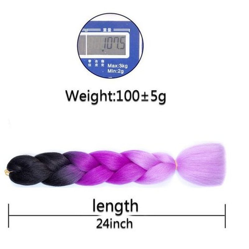 Xiaofeng Colorful Ombre Braiding Hair Extensions 24 Inch 3 Packs High Temperature Jumbo Crochet Braiding Hair for Box Twist Braids (24 Inch (Pack of 3), Black to Purple-Light purple)