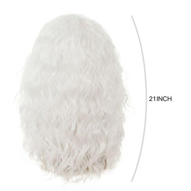 Dai Cloud Mens White Long Curly Wig 70s 80s Rocker Wig with Bangs Synthetic Heat Resistant Halloween Cosplay Costume Wig