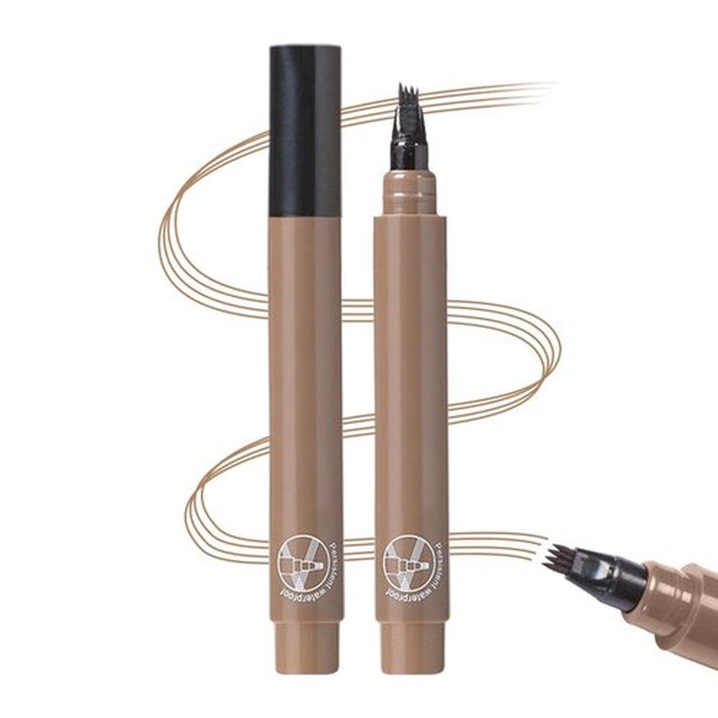 Microblading Eyebrow Pen, 2024 New Magic Eyebrow Pencil with 4 Fork Tip, Natural Brows Eyebrow Pen, Waterproof Fine Stroke Brow Pencil (Light Brown)