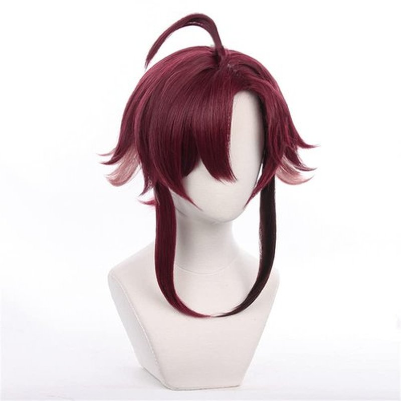 Mystylecos Anime Shikanoin Heizou Cosplay Wig Genshin Impact Wine Red Upturned Ponytail Wig