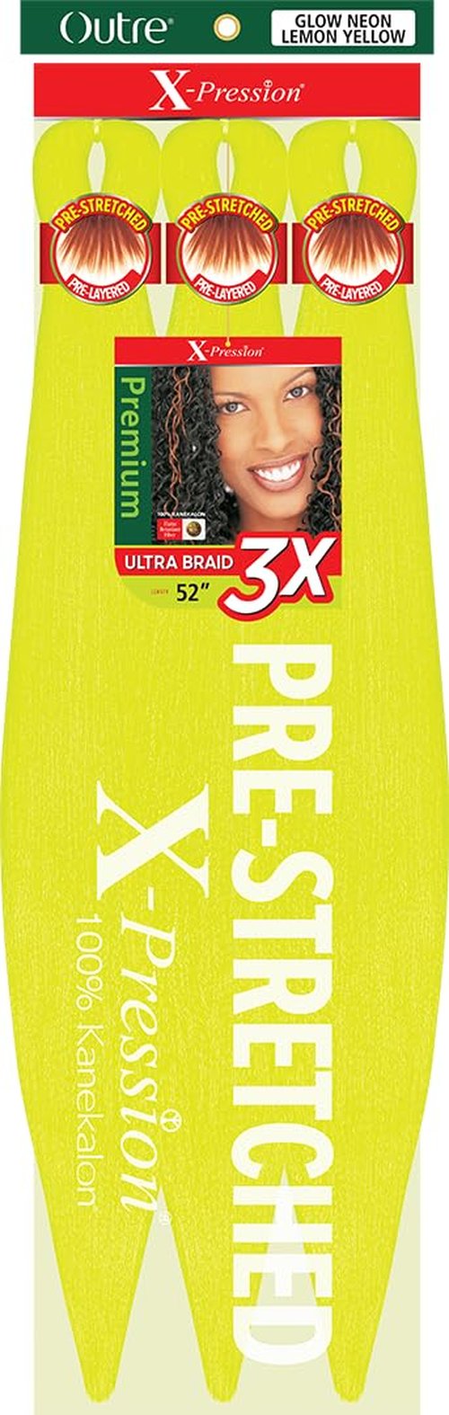 [3 PACK DEAL] Outre X-Pression Braid-Pre Stretched Braid 52" 3X 3 Packs (GLOW NEON LEMON YELLOW)