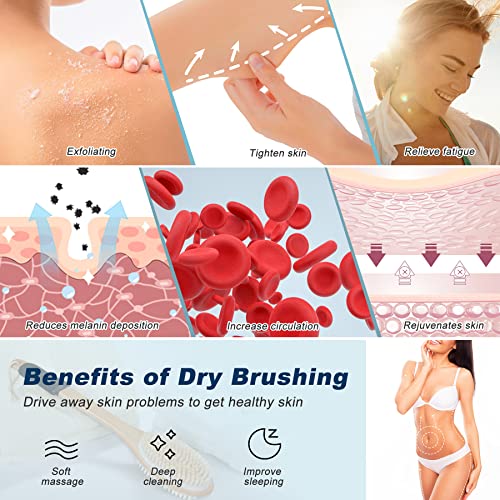 KIPRITII Ergonomically Back Scrubber for Shower,Double-Sided Back Long Handle Wet & Dry Brush for Cellulite and Lymphatic (Black)
