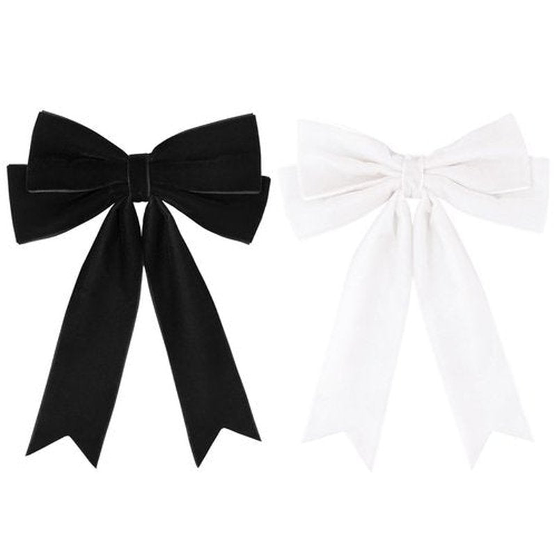 2PCS Velvet Bows Hair Clip Ribbon Black White Accessories Ponytail Holder Hair Bow for Women Girls Toddlers Teens Kids