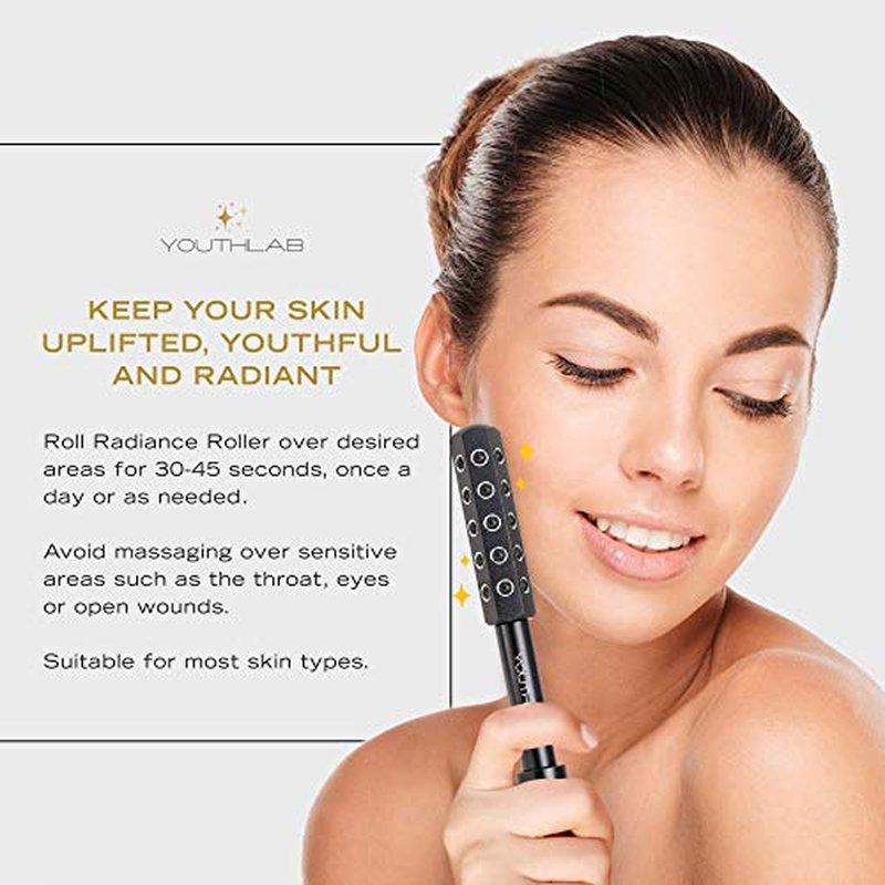 YouthLab Radiance Roller - Germanium Stone Uplifting Face Beauty Massage Tool/Roller/Wand for Skin Tightening/Firming, De-Puffing, Sculpt/Lift, Anti-Aging (Black)