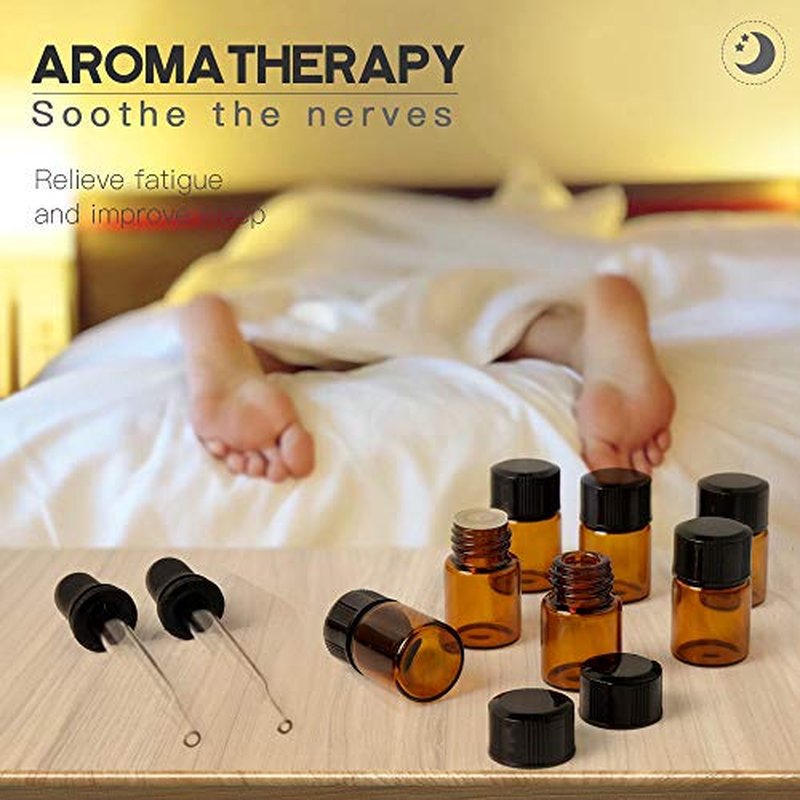 Teenitor Oil Bottles for Essential Oils, 36 Pcs 2 ml (5/8 Dram) Amber Glass Vials Bottles, with Orifice Reducers and Black Caps, with 2 Free Glass Transfer Eye Droppers